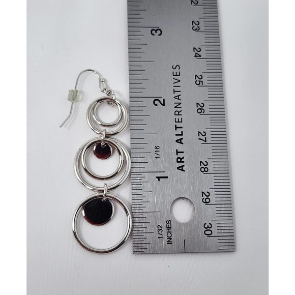 Lia Sophia Shiny Silver Dangle Drop Circle Earrings "Reflection" - Picture 6 of 8